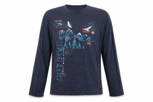 Atlas For Men Navy Blue Long Sleeve Graphic Cotton Blend T-Shirt XL