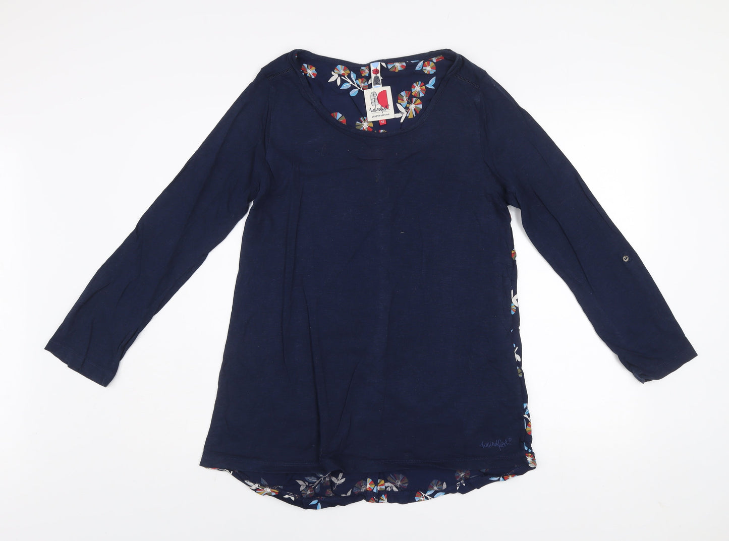 Weird Fish Women's Blue Floral Tunic Blouse Size 12 Long Sleeve