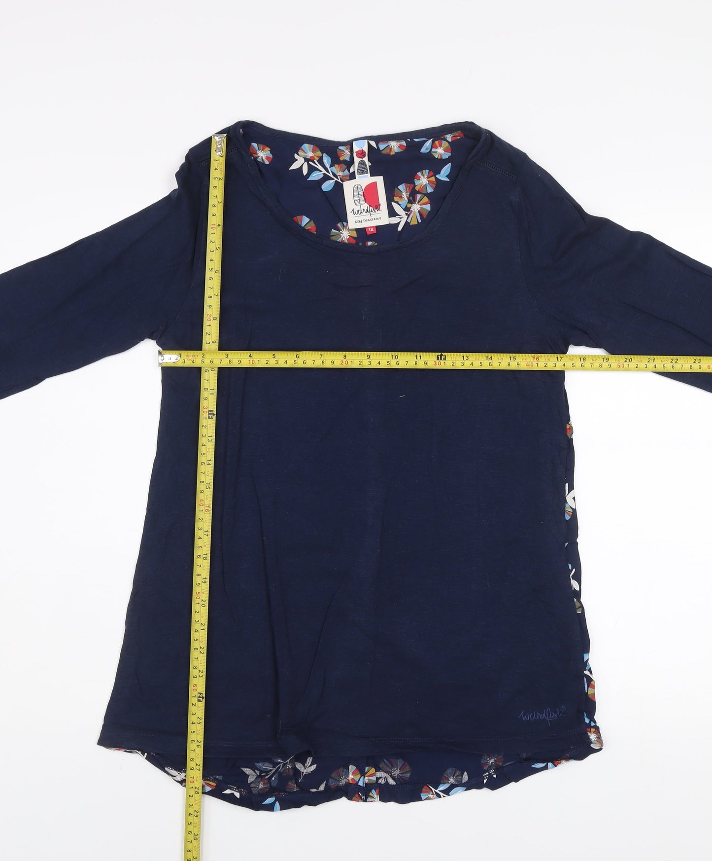 Weird Fish Women's Blue Floral Tunic Blouse Size 12 Long Sleeve