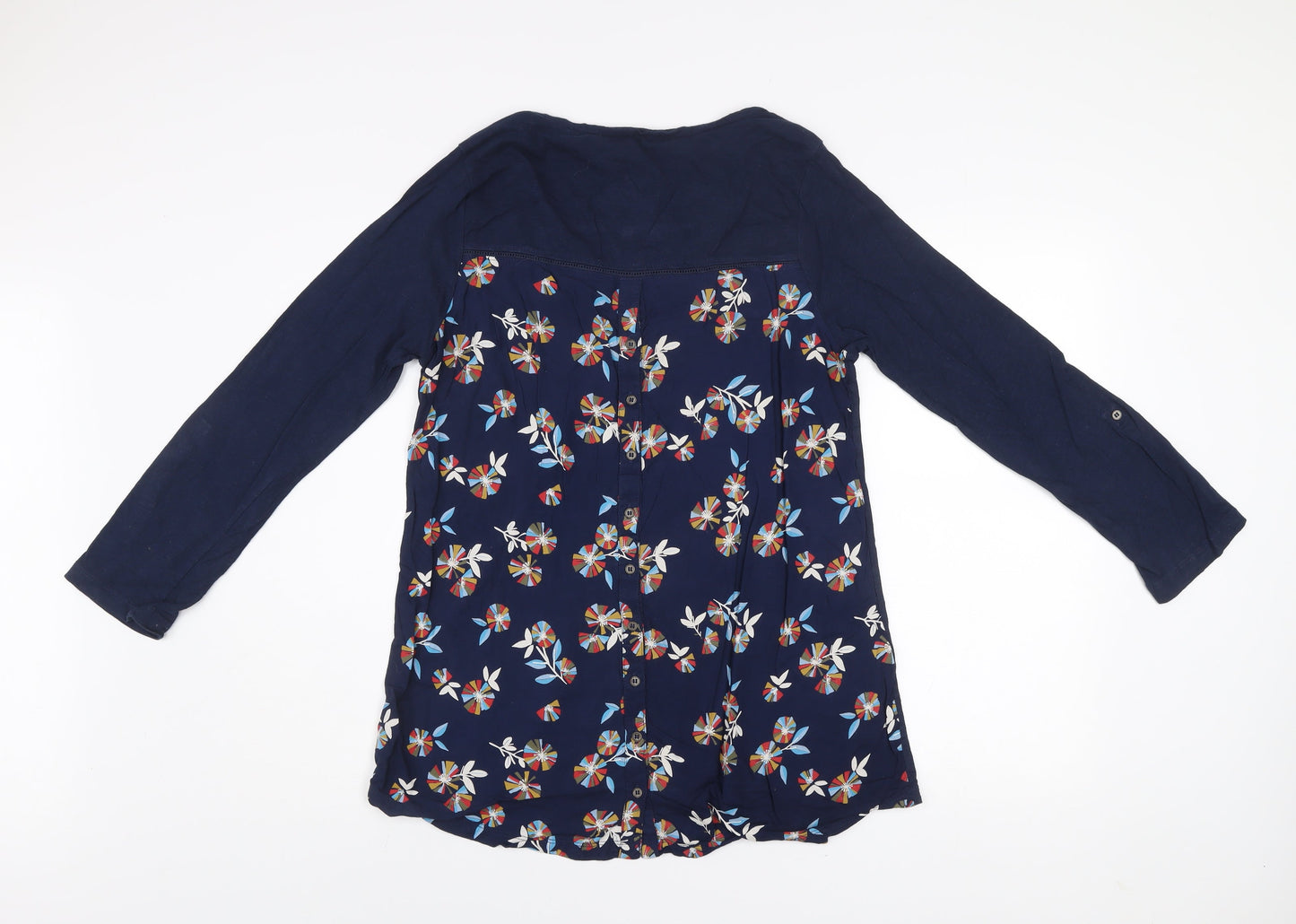 Weird Fish Women's Blue Floral Tunic Blouse Size 12 Long Sleeve