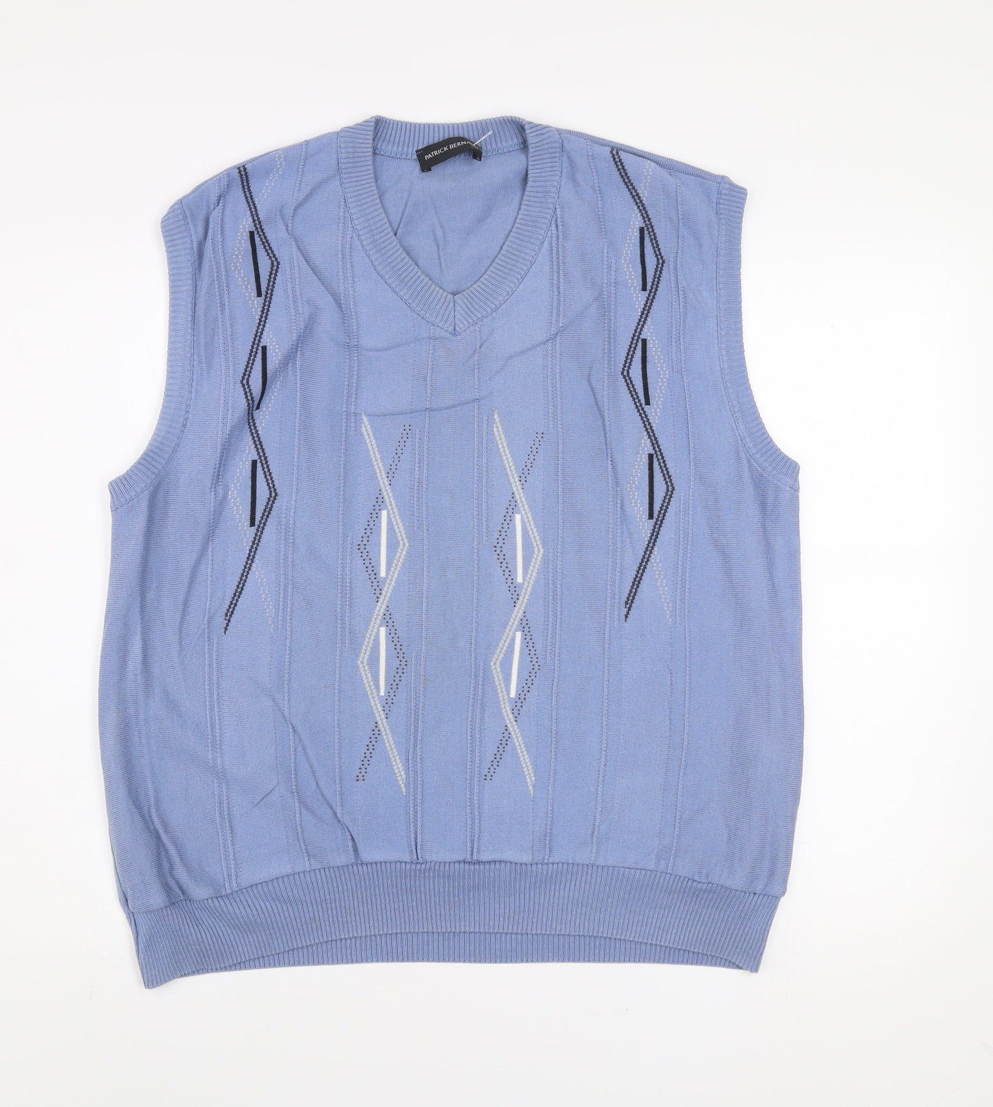 Patrick Bernard Men's Blue Geometric Knit Cotton Acrylic Sleeveless Jumper Vest XL