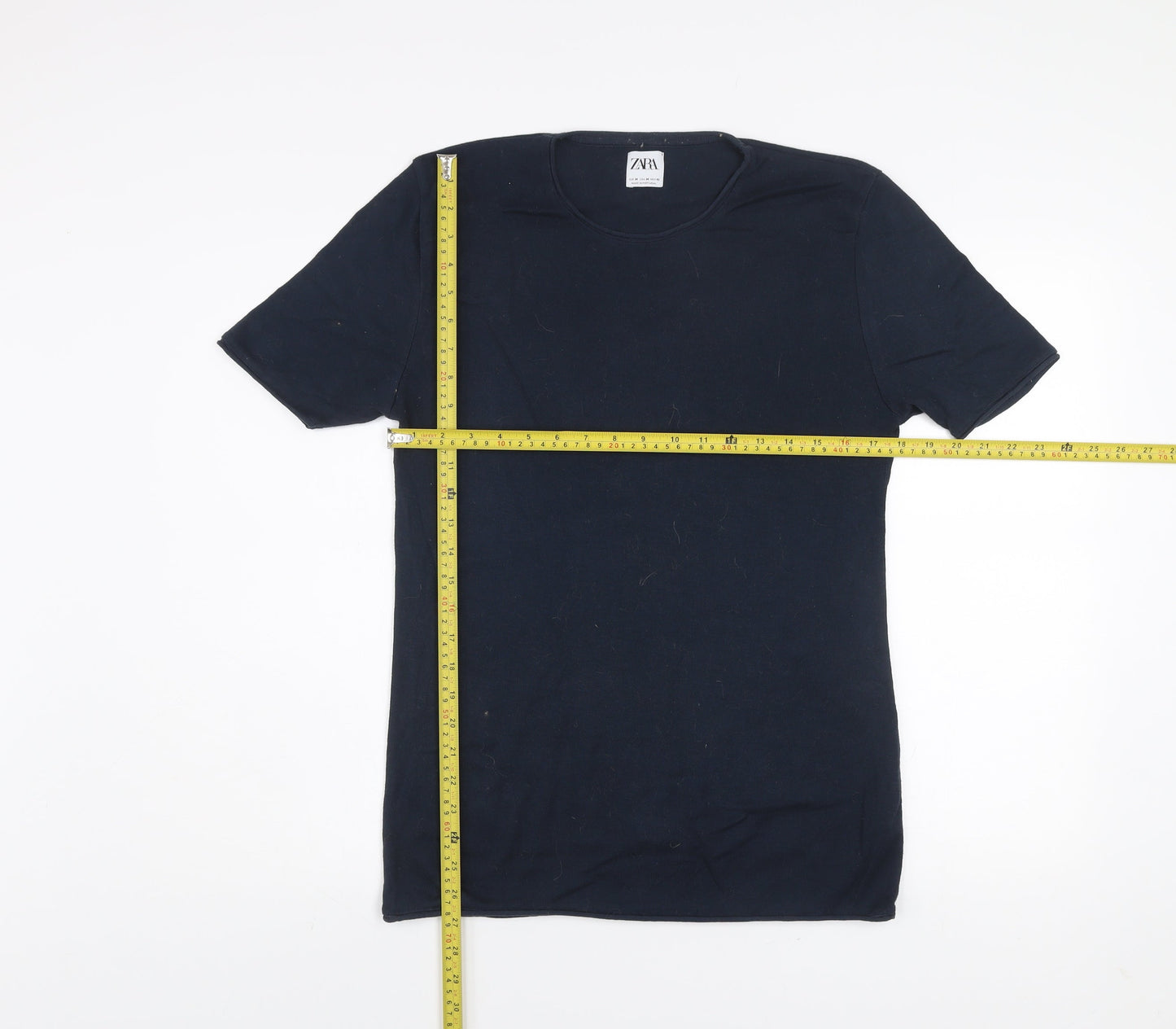Zara Men's Blue Crew Neck Short Sleeve Cotton T-Shirt Size M