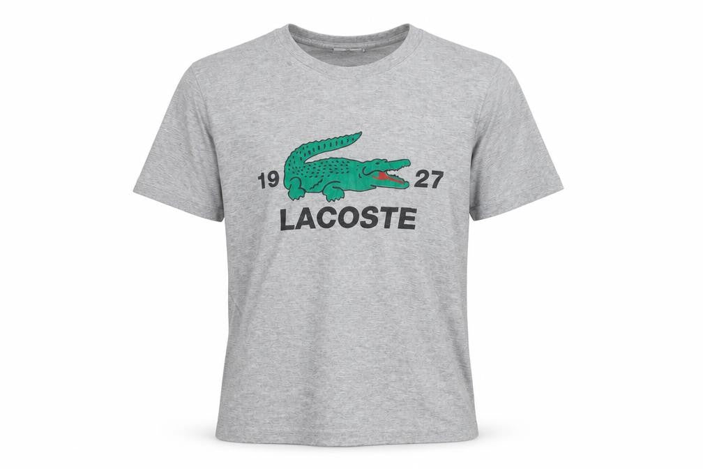 Lacoste Men's Grey Graphic Print Crew Neck Short Sleeve T-Shirt Size S