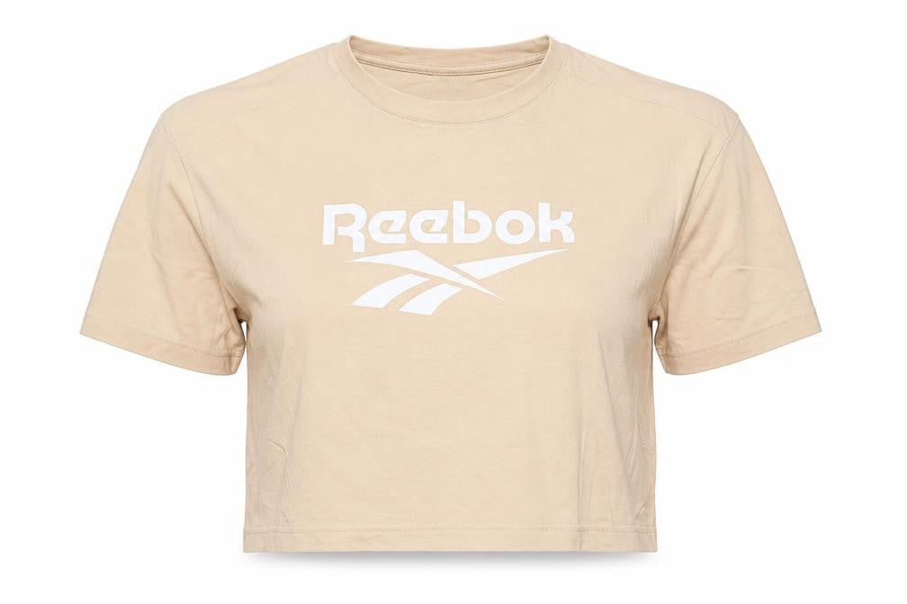 Reebok Women Beige Cropped T-Shirt S Short Sleeve Casual Top