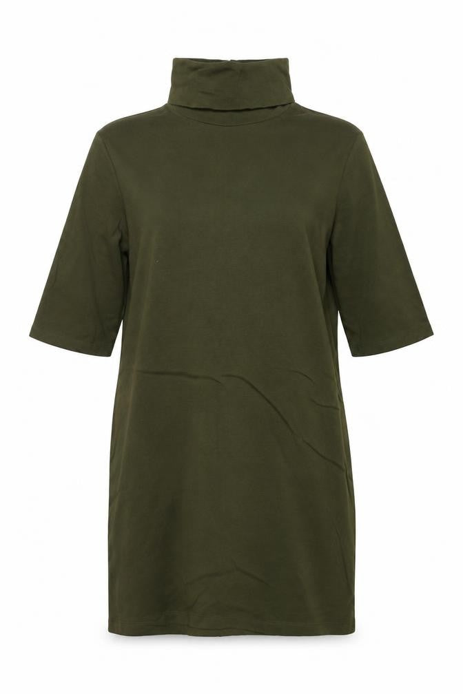 Zara Women Green Roll Neck T-Shirt Dress L Casual Cotton Blend