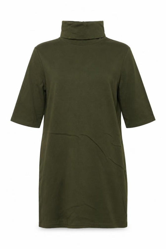 Zara Women Green Roll Neck T-Shirt Dress L Casual Cotton Blend