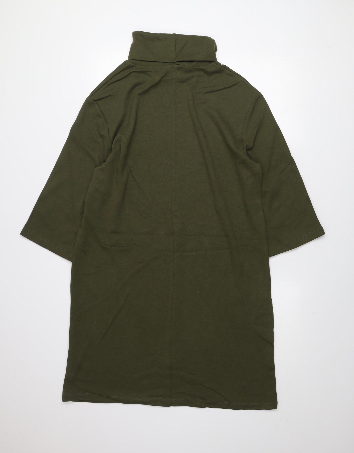 ZARA Women Green Roll Neck T-Shirt Dress L Casual Cotton Blend