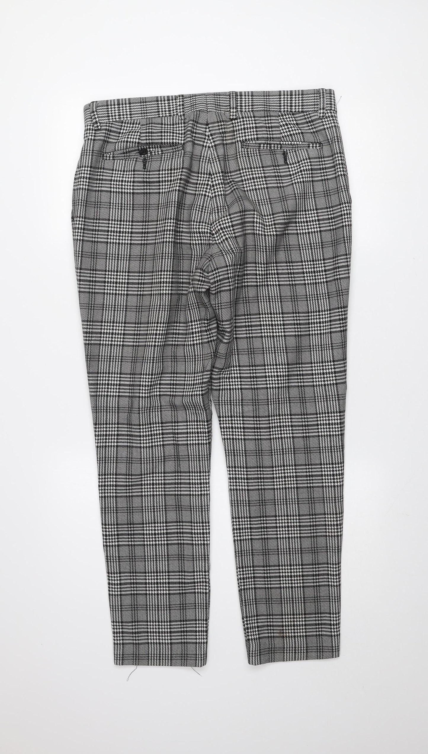 ZARA Men's Grey Check Pleated Trousers Size 31 Regular Fit Tweed Style