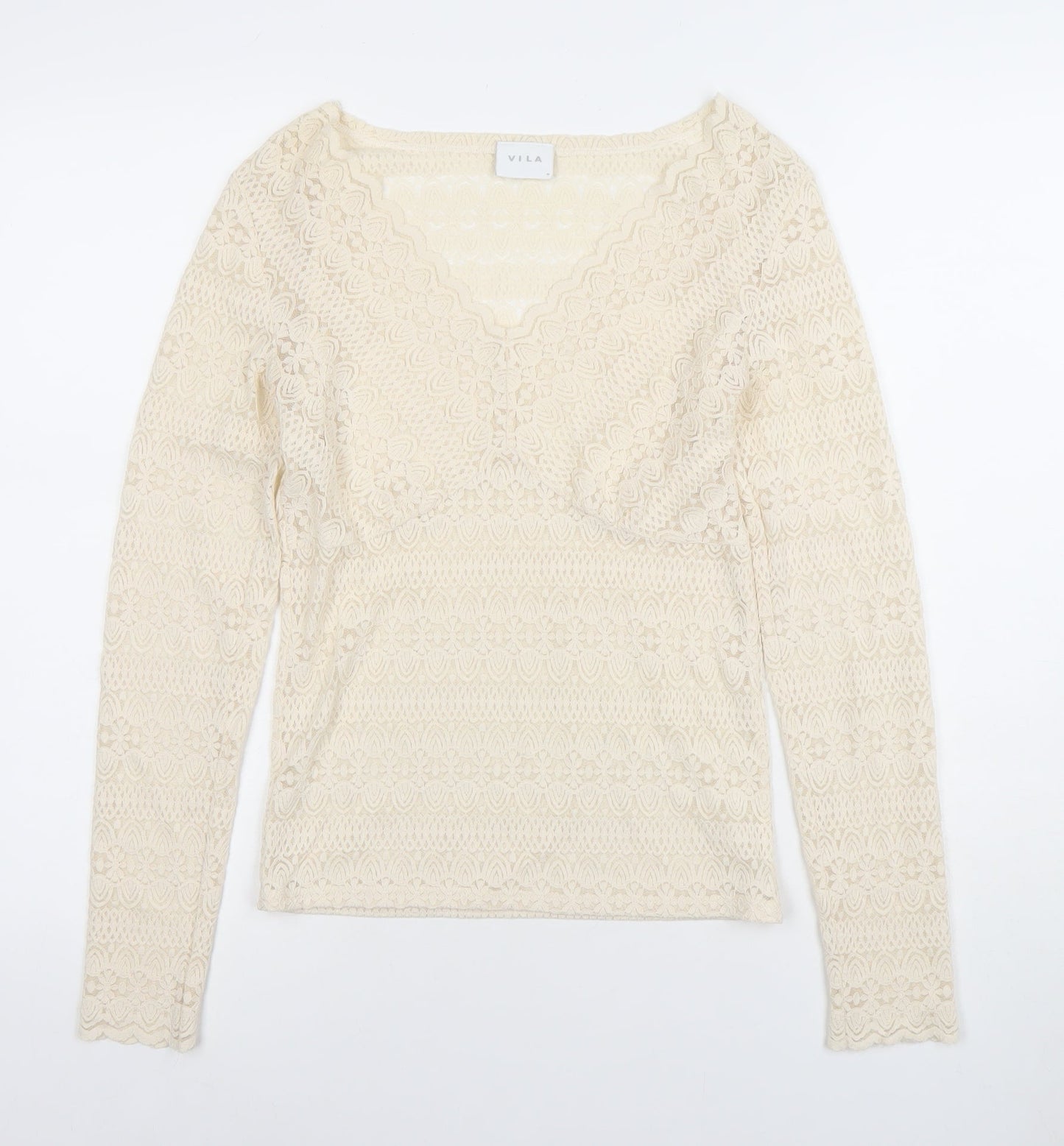 Vila Women’s Beige Lace Long Sleeve V-Neck Blouse Size M