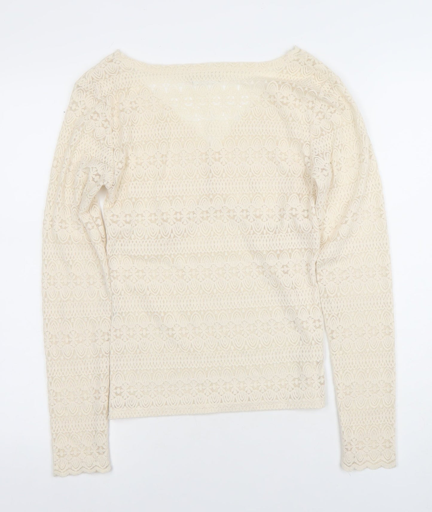 Vila Women’s Beige Lace Long Sleeve V-Neck Blouse Size M
