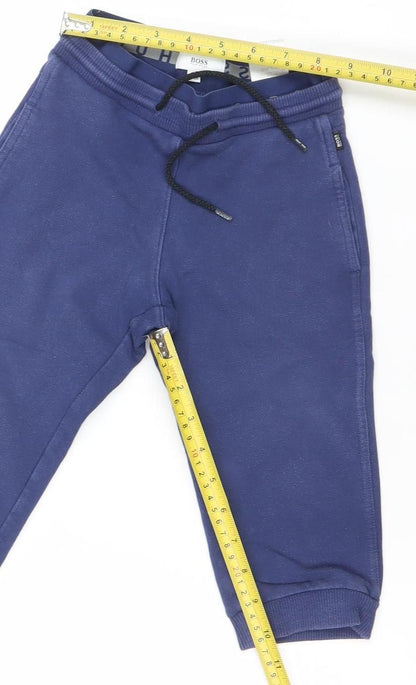 Back view of Hugo Boss boys’ blue jogger sweatpants 2 years cotton blend