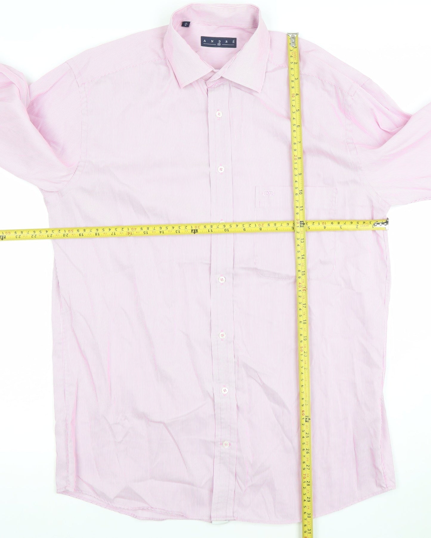 André Men’s Pink Striped Cotton Long Sleeve Button-Up Shirt Size 16 Regular