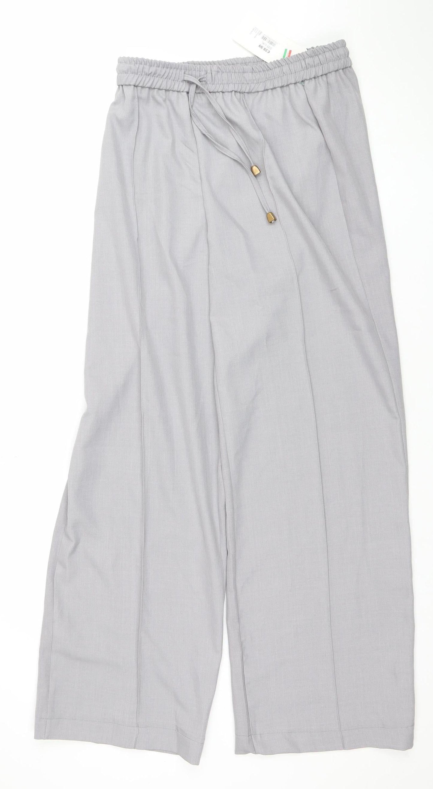 Zapara Women’s Grey Wide-Leg Elastic Waist Trousers L
