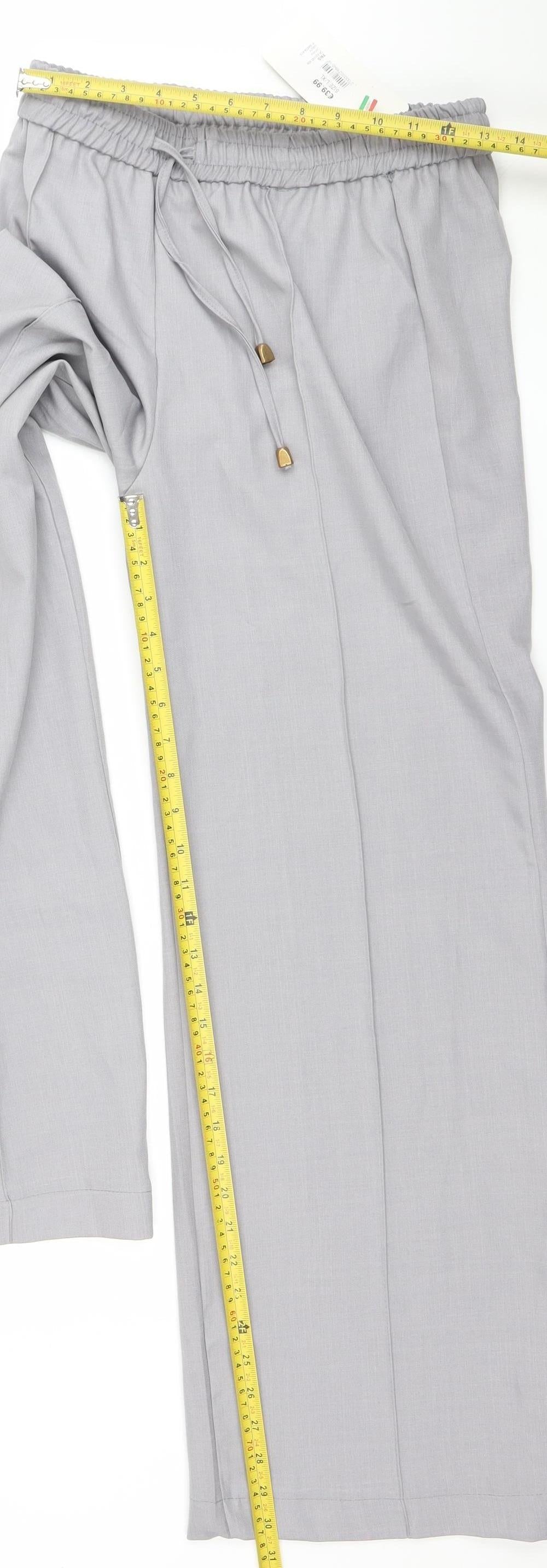 Zapara Women’s Grey Wide-Leg Elastic Waist Trousers L