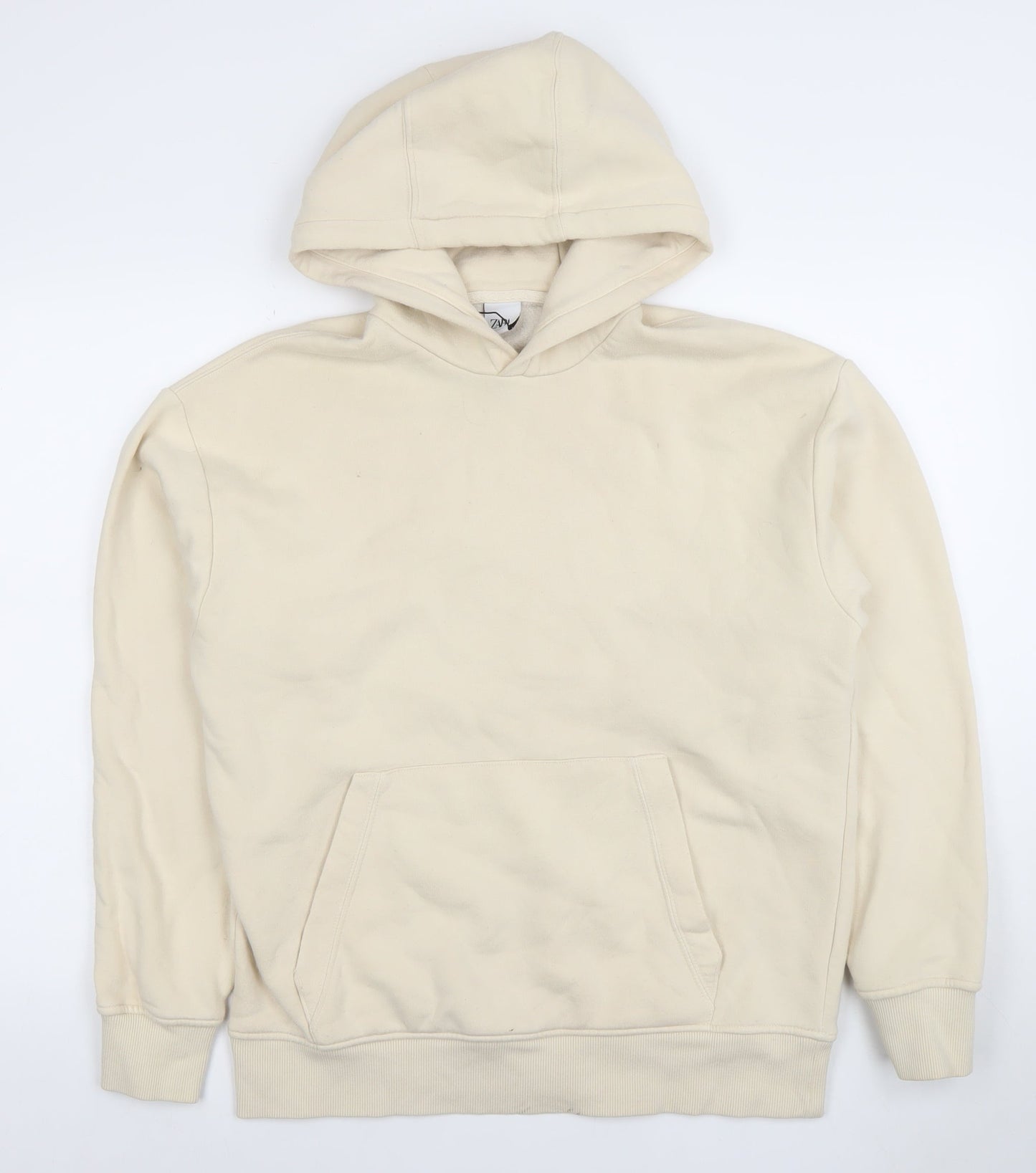 Zara Women Beige Pullover Hoodie Medium Cotton Blend Lined