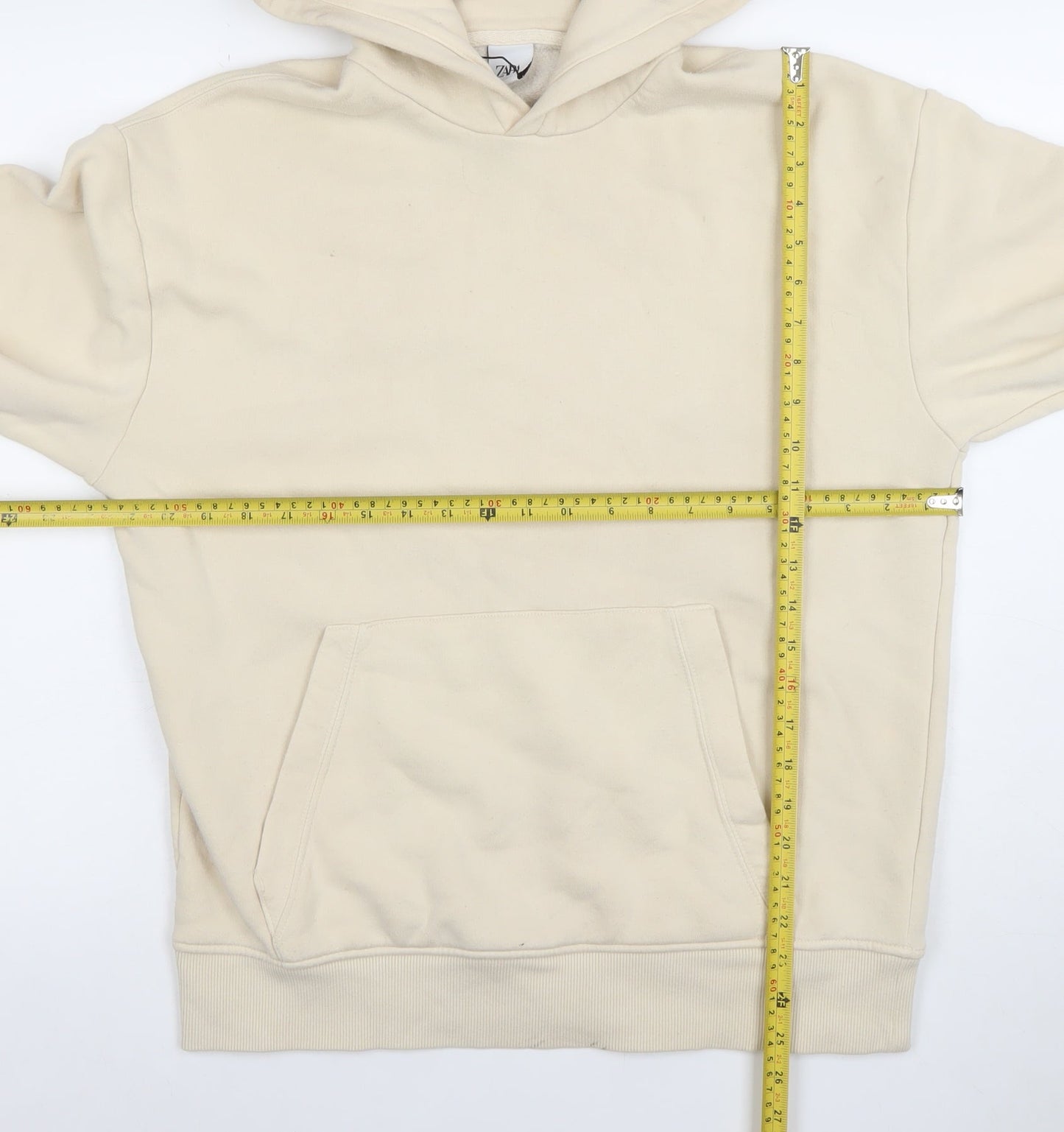 Zara Women Beige Pullover Hoodie Medium Cotton Blend Lined