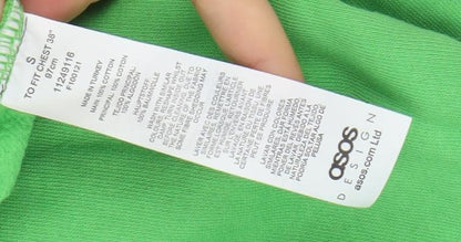 Brand and care label for ASOS DESIGN Men's Green Pullover Hoodie, size S, Regular Fit Fleece