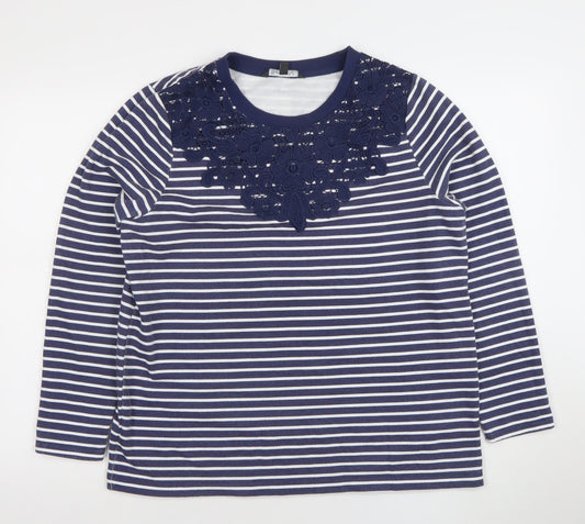 Bonmarché Women Navy White Stripe Floral Lace Long Sleeve Pullover Size 14