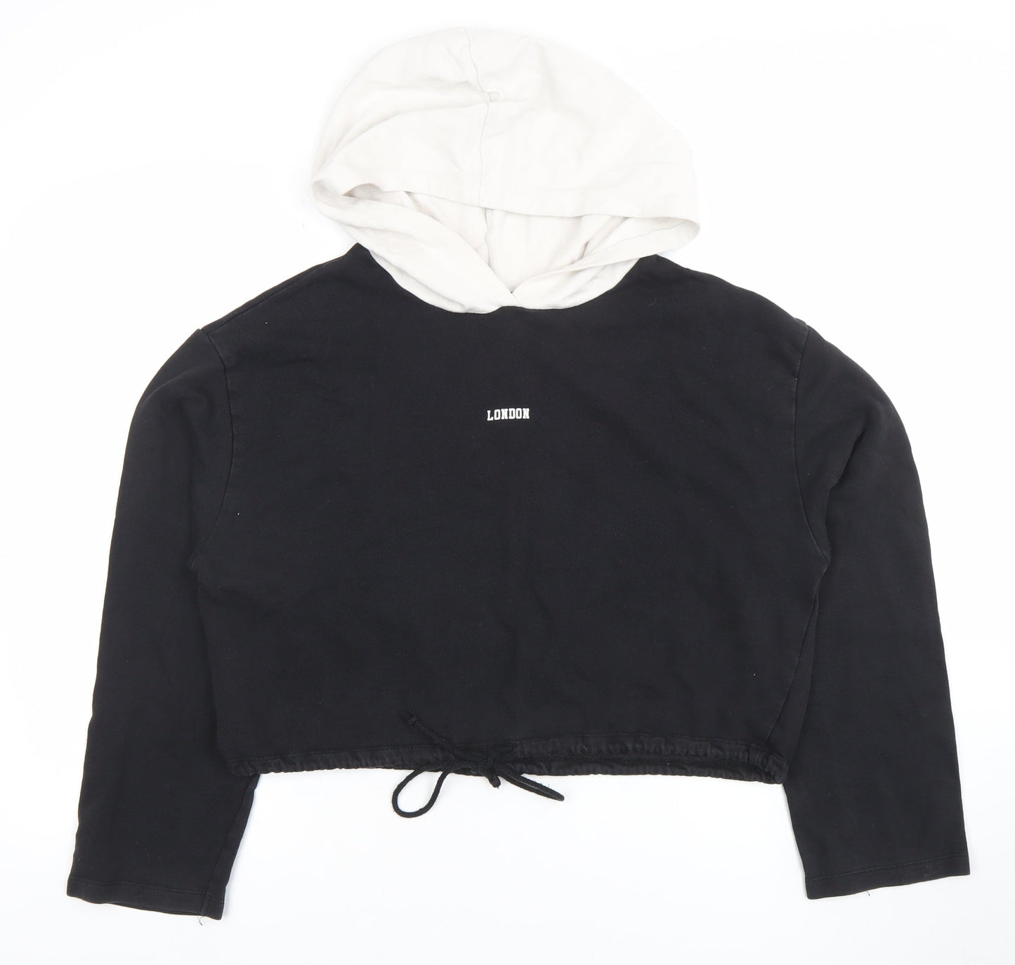 ZARA Women Black & White Cropped Hoodie London Print Size 10