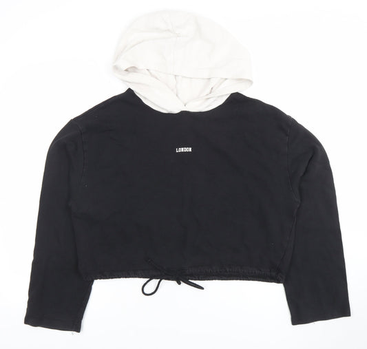 ZARA Women Black & White Cropped Hoodie London Print Size 10