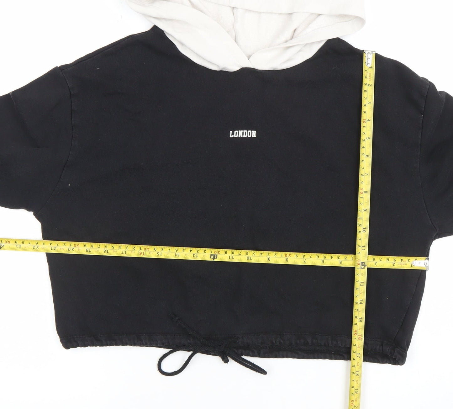 ZARA Women Black & White Cropped Hoodie London Print Size 10
