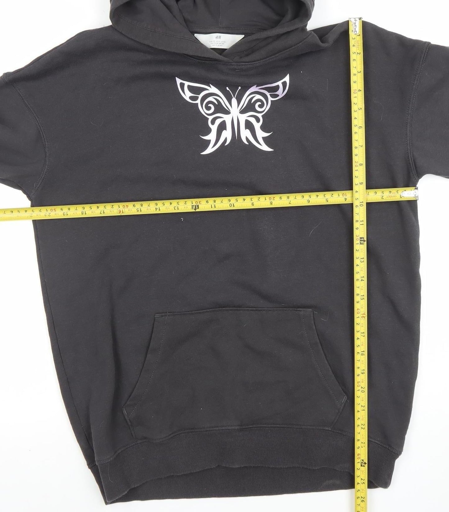 H&M Girls Black Butterfly Graphic Pullover Hoodie - 14 Years