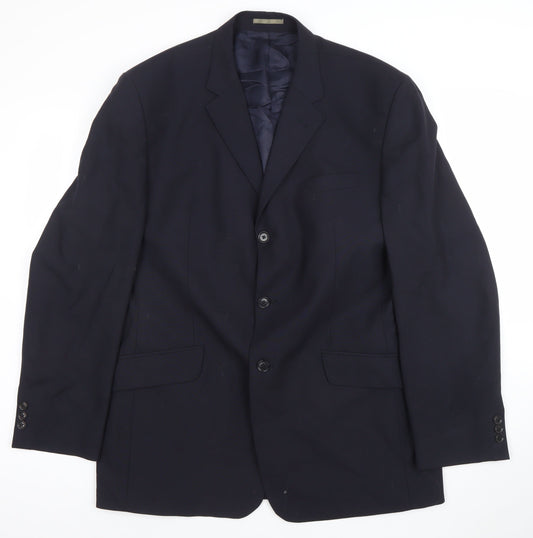 Next Men's Blue Wool Blend 42R Regular Fit 3-Button Blazer