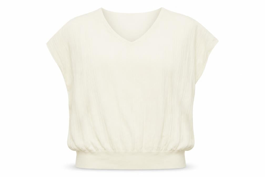 Adrianna Papell Women Ivory Knit V-Neck Relaxed Fit Blouse L