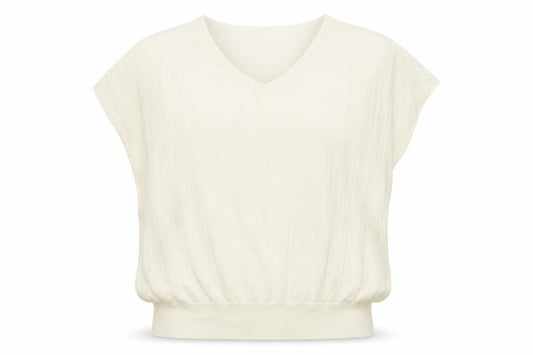 Adrianna Papell Women Ivory Knit V-Neck Relaxed Fit Blouse L