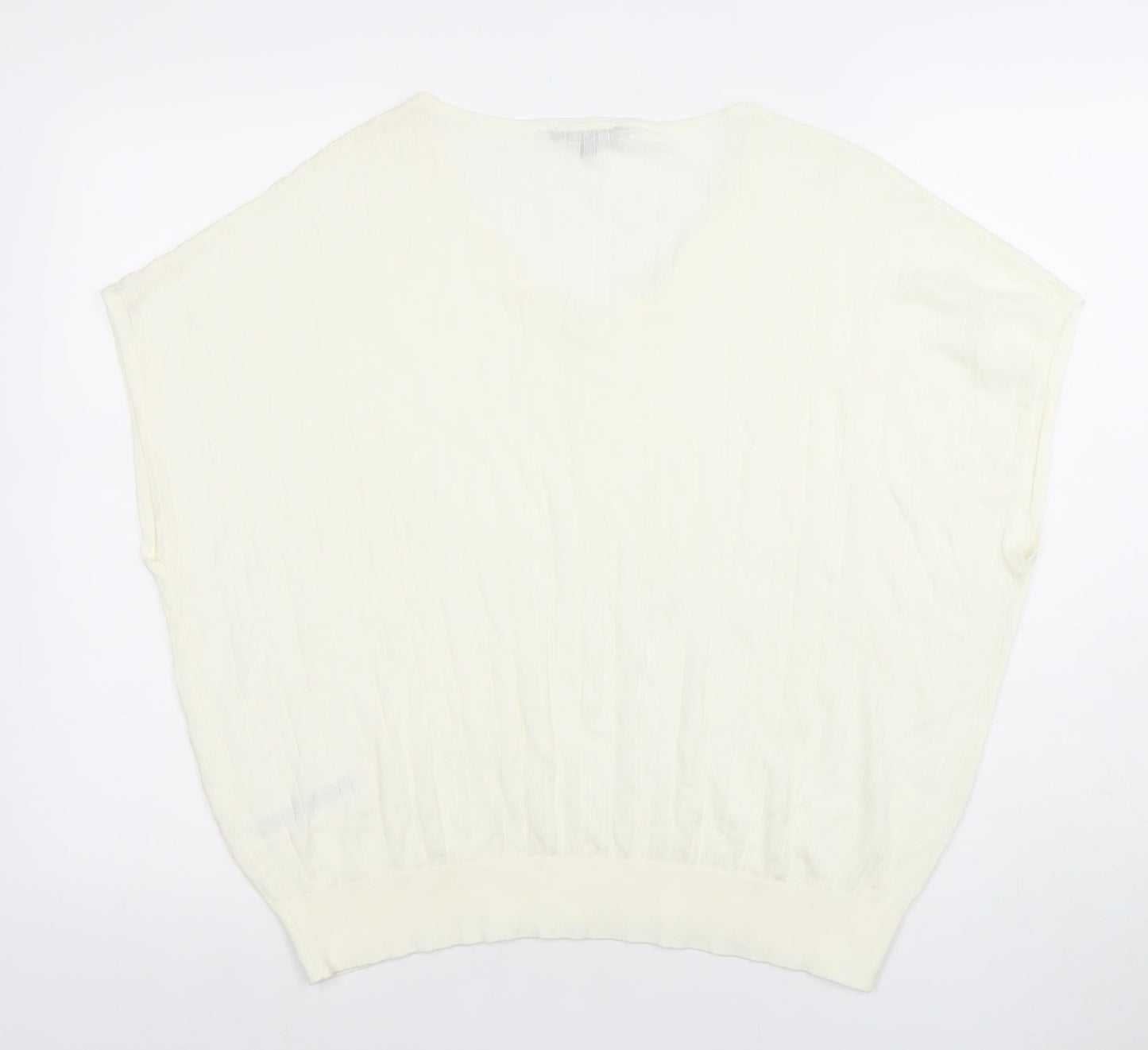 Adrianna Papell Women Ivory Knit V-Neck Relaxed Fit Blouse L