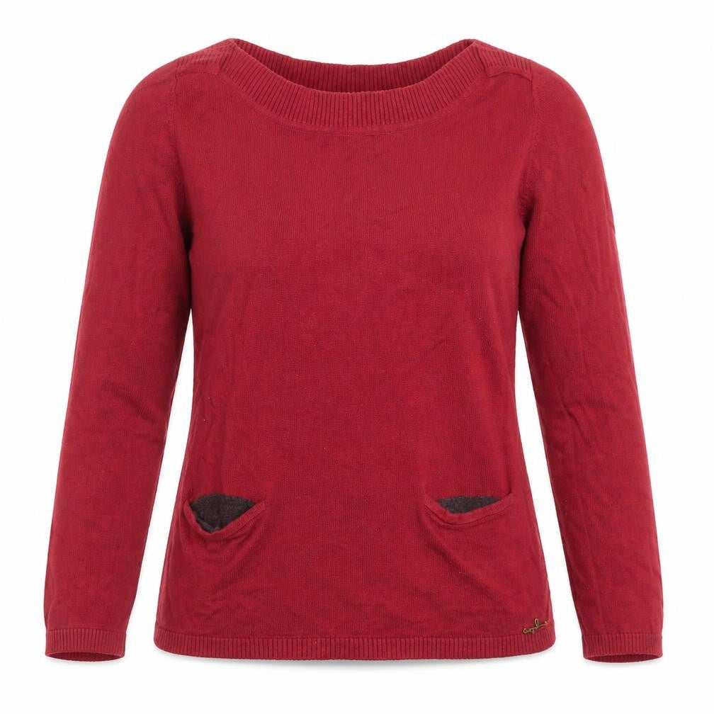 Only Women Red Knit Long Sleeve Boat Neck Cotton Blend Top L