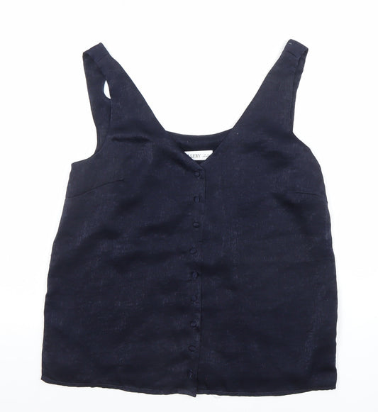Gallery Women’s Blue Linen V-Neck Button Camisole Blouse Size S