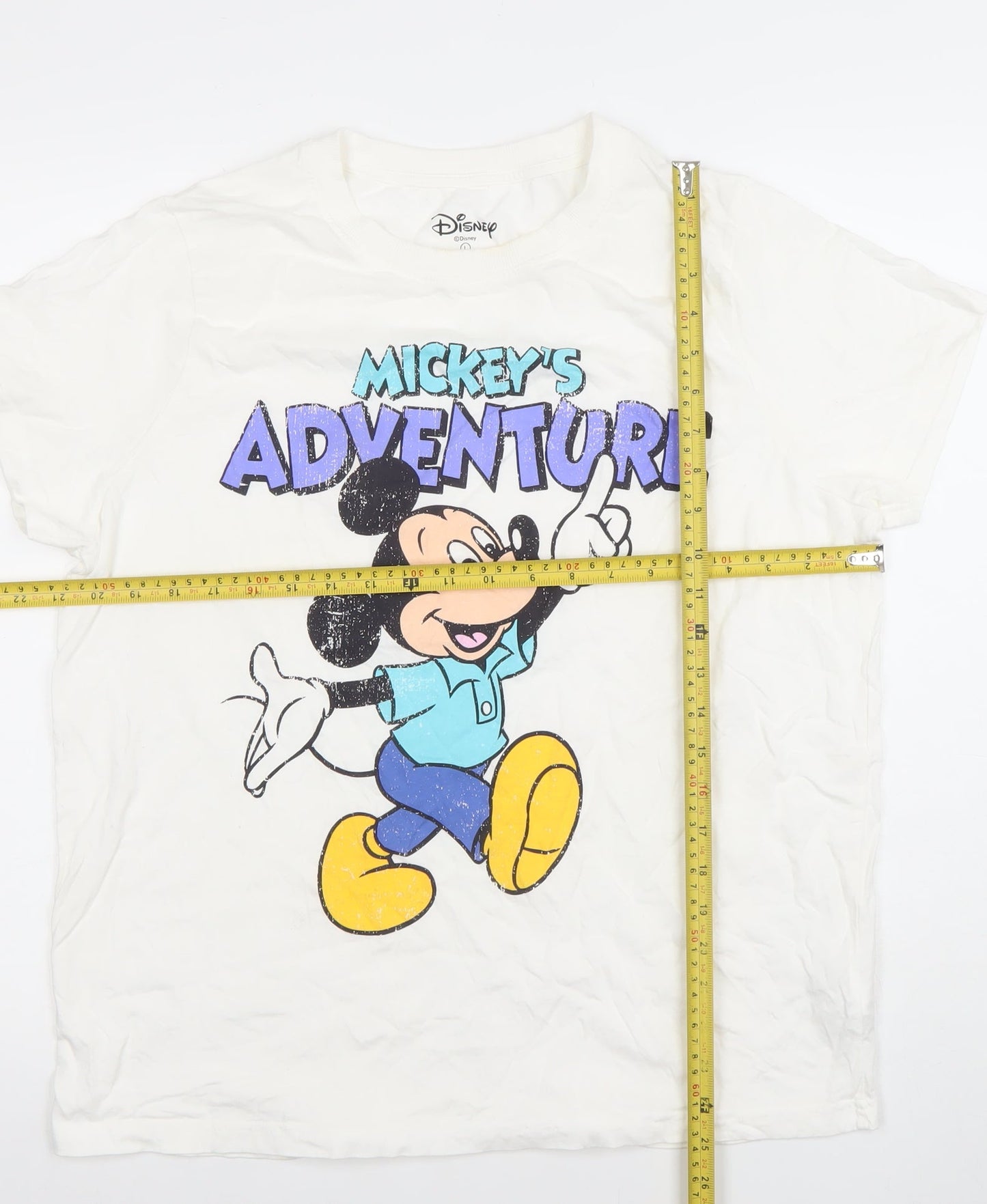 Disney Women's White Mickey Mouse Adventure L Cotton T-Shirt