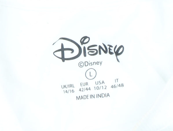 Disney Women's White Mickey Mouse Adventure L Cotton T-Shirt