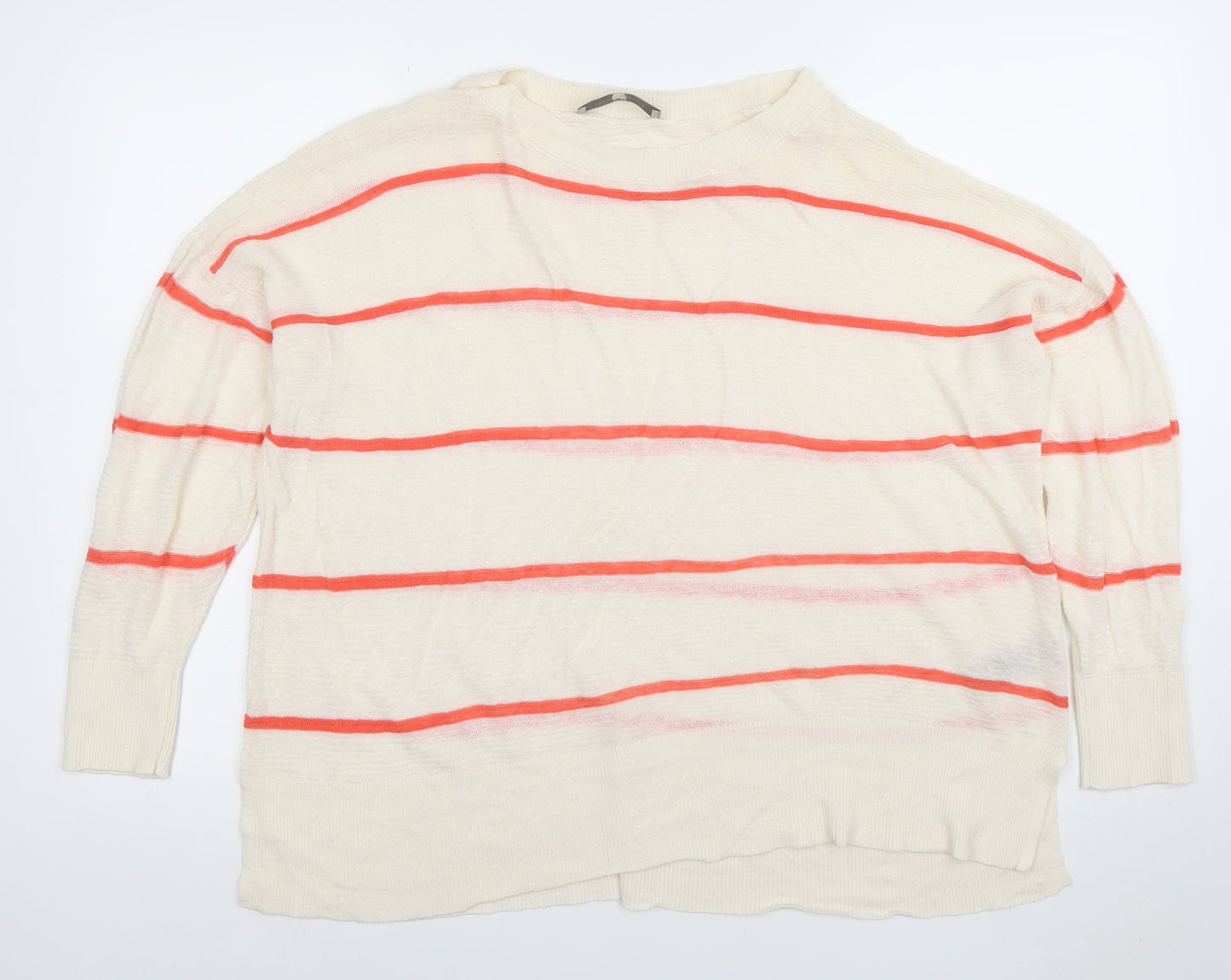 Paul Costelloe Living Studio Women's Ivory Coral Stripe Linen Blend Jumper Size 16