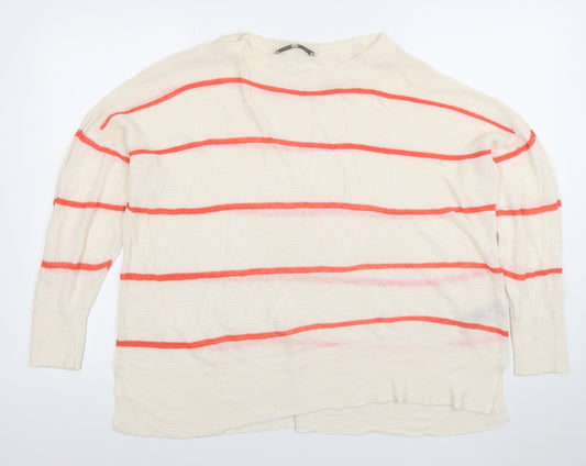 Paul Costelloe Living Studio Women's Ivory Coral Stripe Linen Blend Jumper Size 16