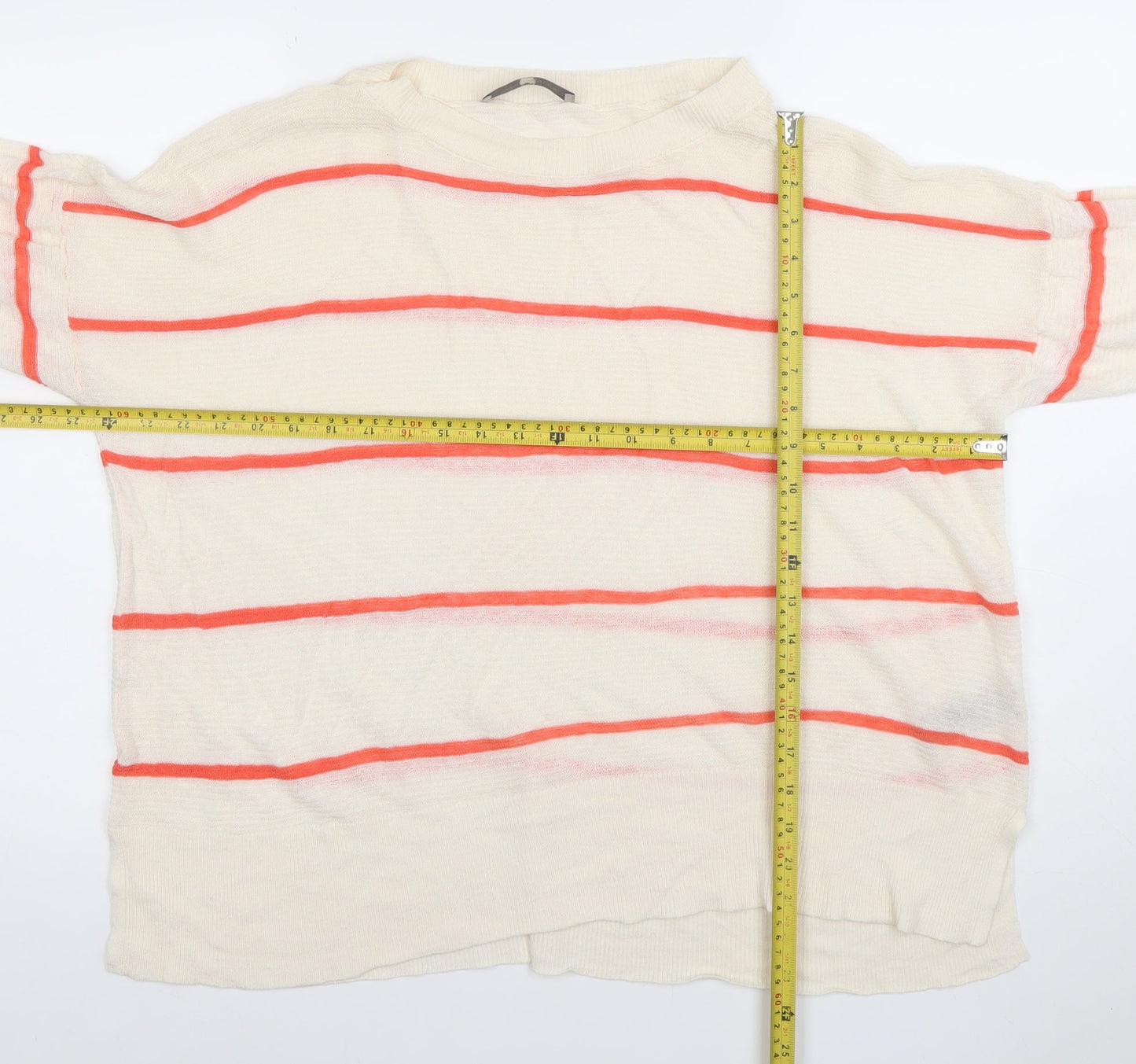 Paul Costelloe Living Studio Women's Ivory Coral Stripe Linen Blend Jumper Size 16