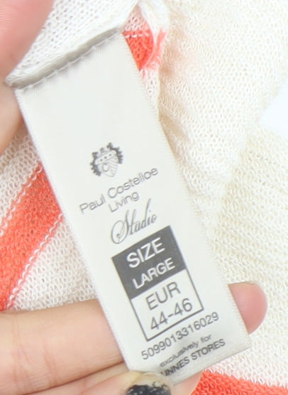 Paul Costelloe Living Studio Women's Ivory Coral Stripe Linen Blend Jumper Size 16