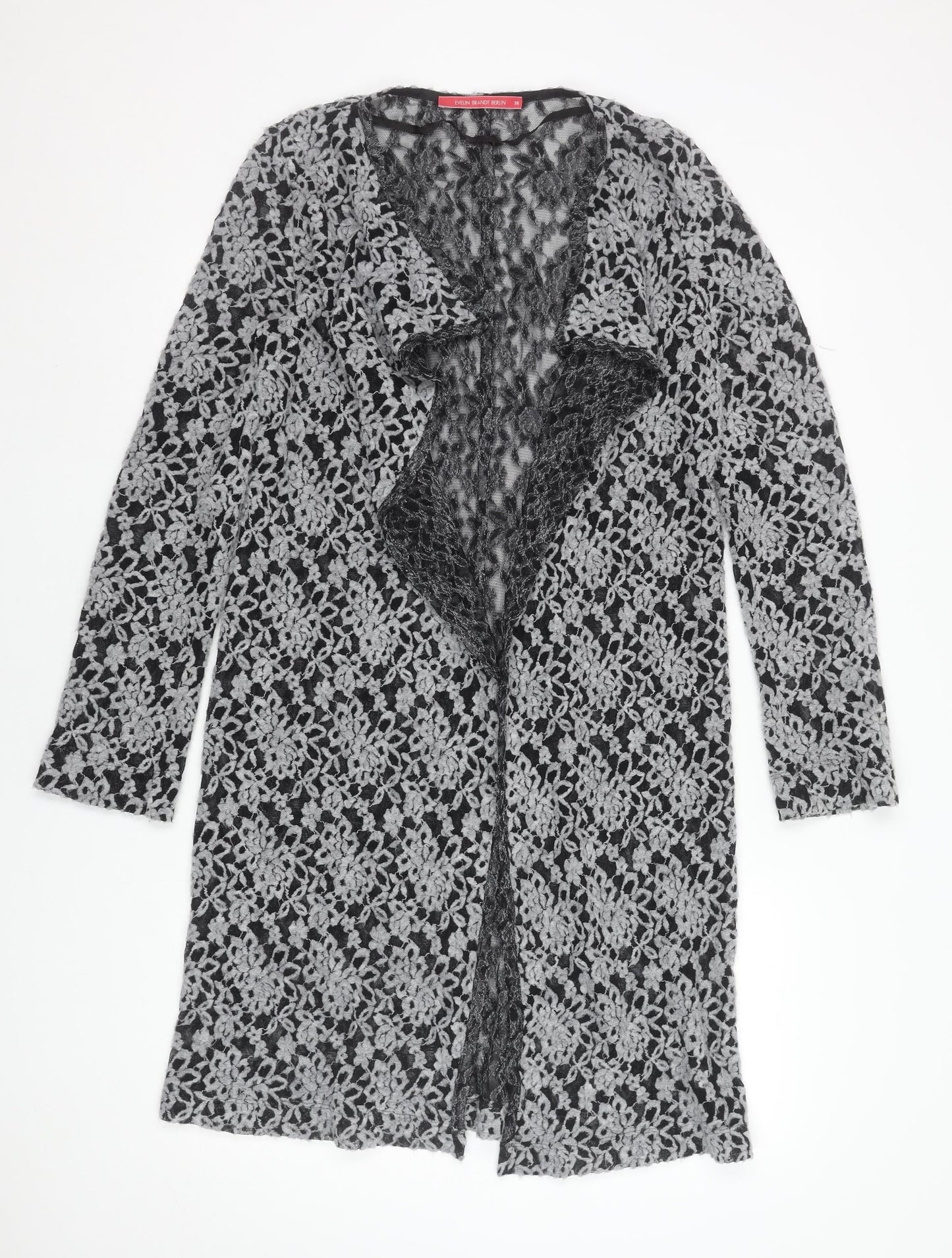 Evelin Brandt Berlin Women’s Grey Lace Open-Knit Long Cardigan Size 12