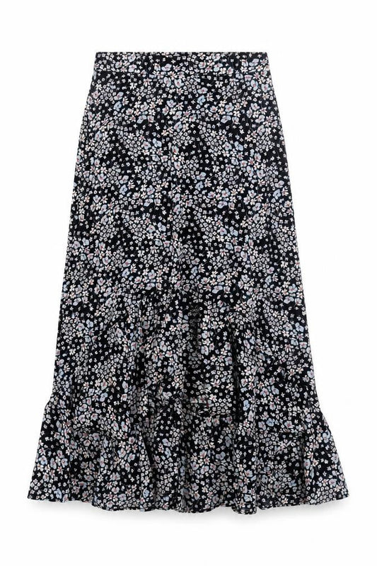H&M Women Blue Floral A-Line Midi Skirt Size 8 Lightweight