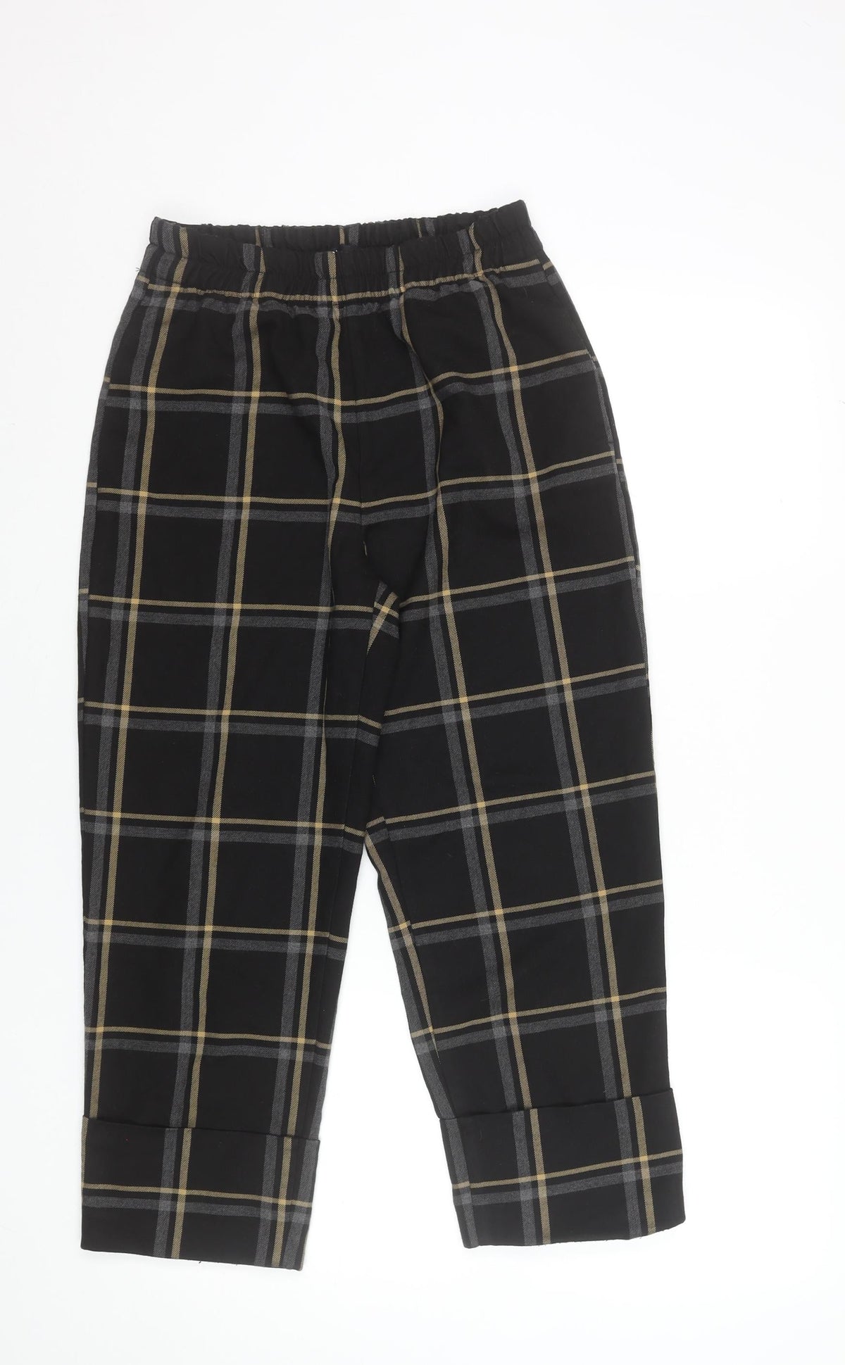 Zara Women’s Black Plaid Cropped Tapered Trousers Size S
