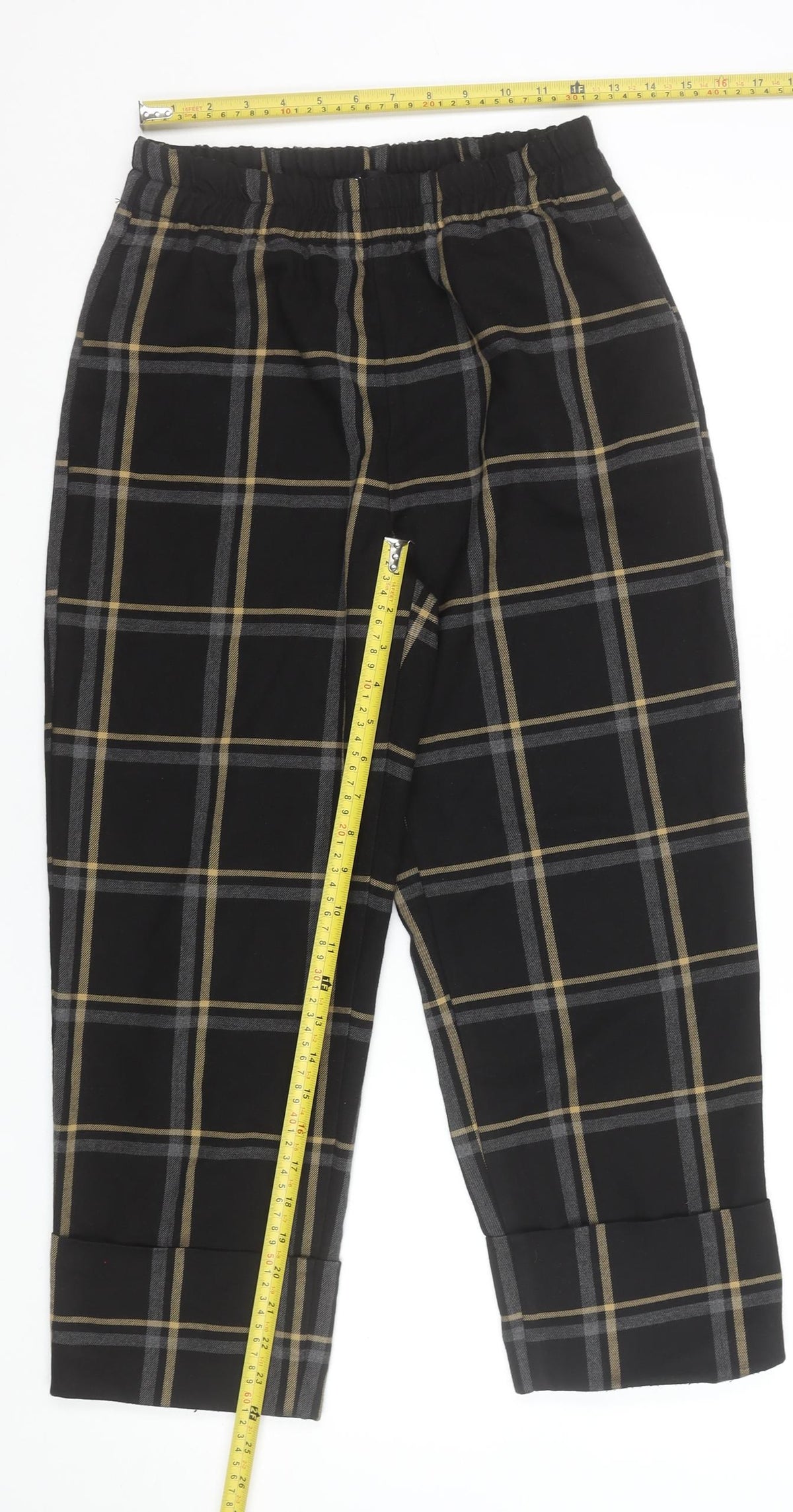 Zara Women’s Black Plaid Cropped Tapered Trousers Size S
