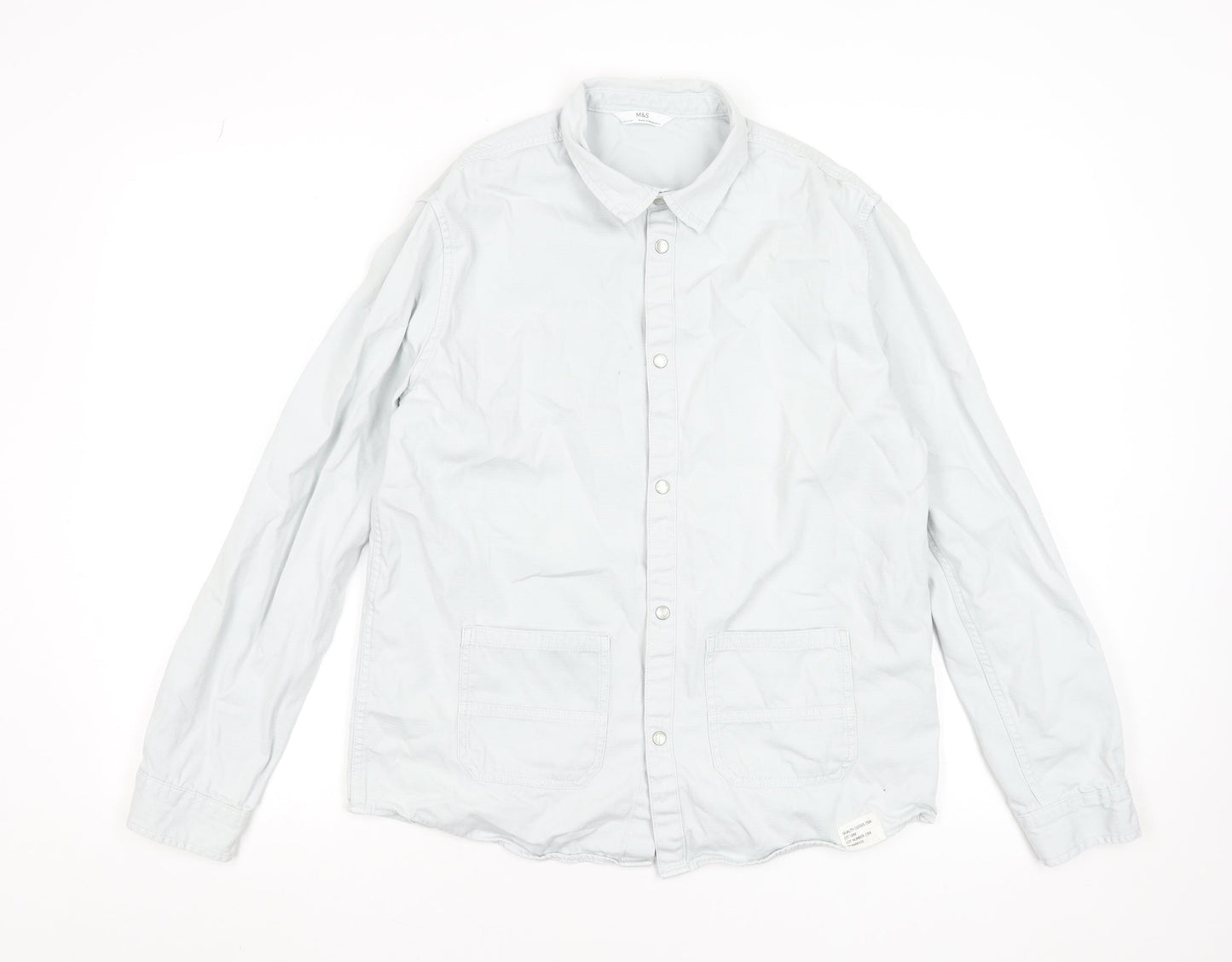 Marks and Spencer Boys Grey Cotton Long Sleeve Button-Up Shirt 14-15 Years
