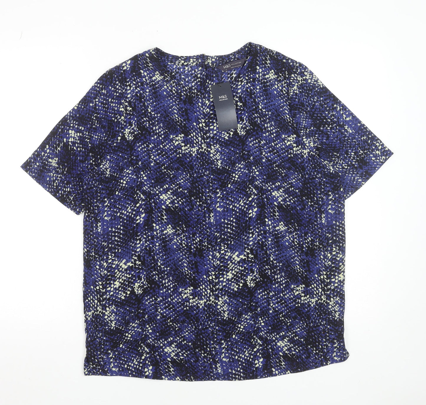 Marks and Spencer Womens Blue Geometric Short Sleeve T-Shirt Size 12