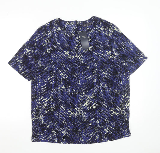 Marks and Spencer Womens Blue Geometric Short Sleeve T-Shirt Size 12