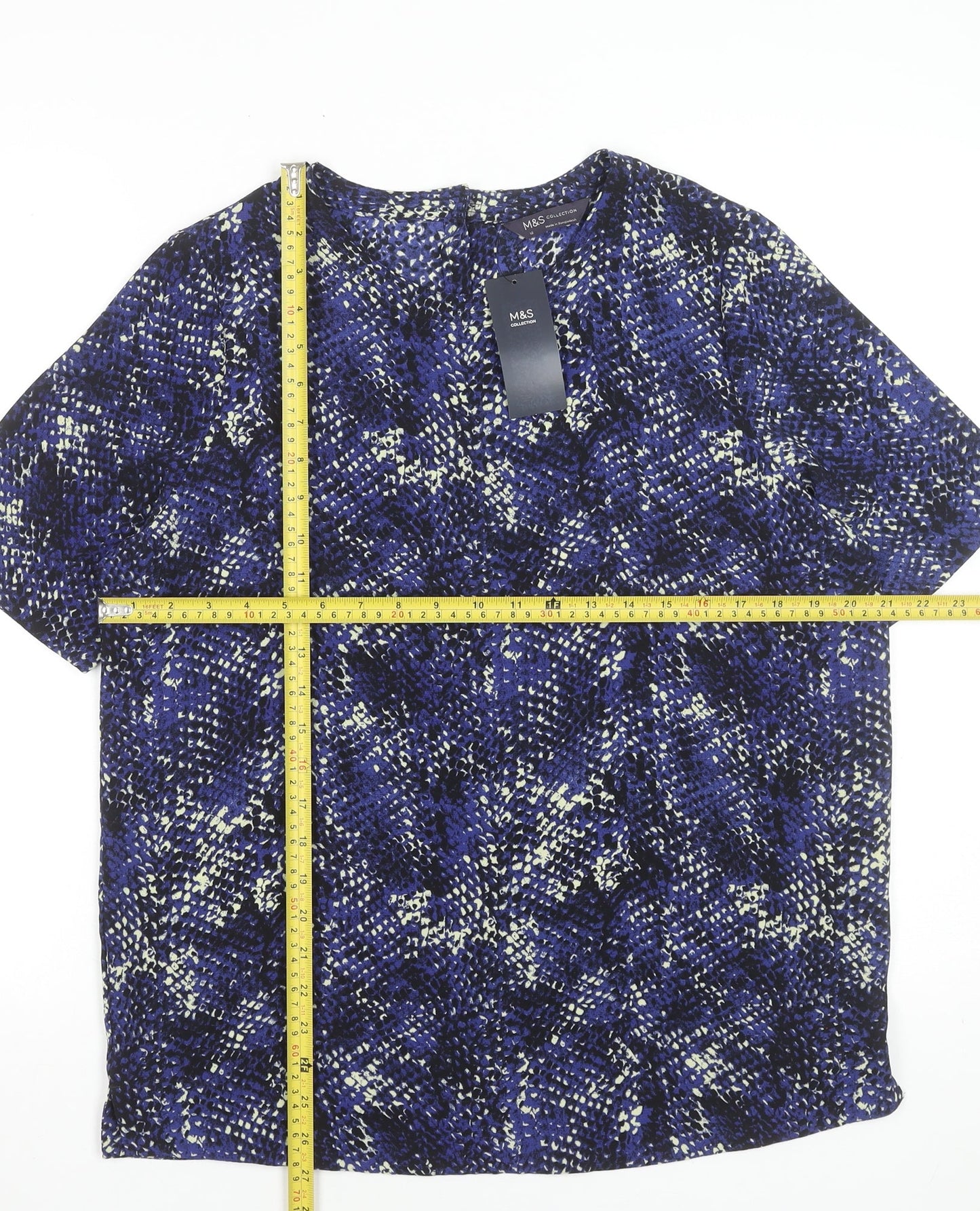 Marks and Spencer Womens Blue Geometric Short Sleeve T-Shirt Size 12