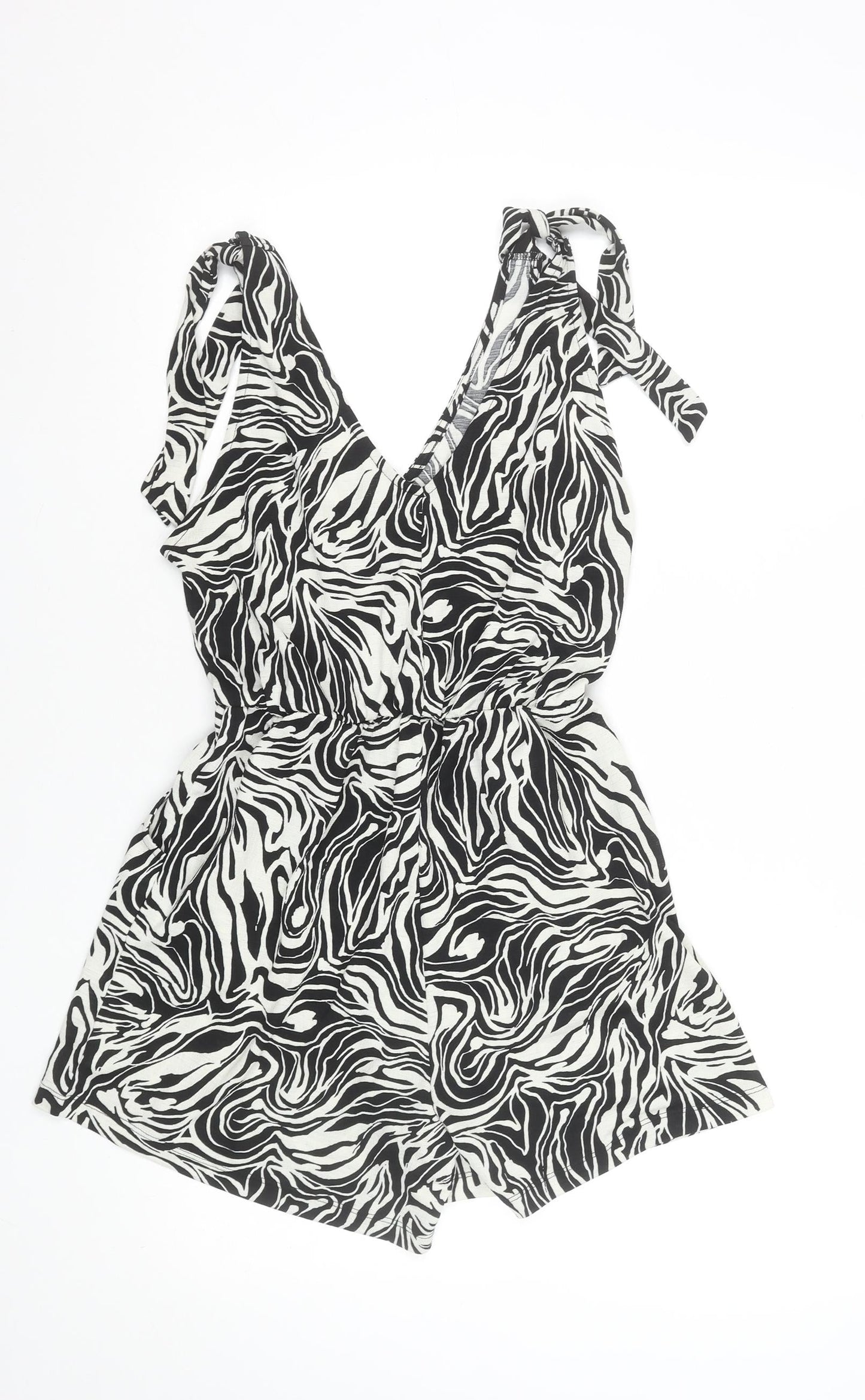 Dunnes Stores Womens Black White Animal Print Playsuit Small Polyester
