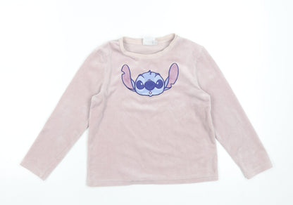 Disney Girls Pink Stitch Long Sleeve Velour Pyjama Top 6-7 Years