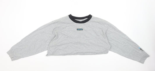 Levi's Women's Grey Cropped Long Sleeve Crew Neck T-Shirt Size M