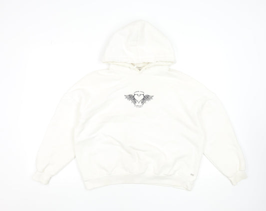 Pull&Bear Teen White Graphic Print Pullover Hoodie XS